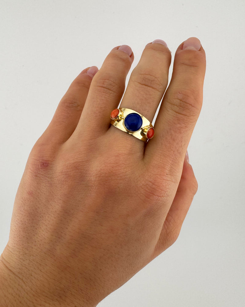 Trio ring – Lapis lazuli & Corals