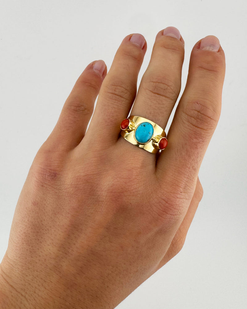Trio ring – Turquoise & Corals