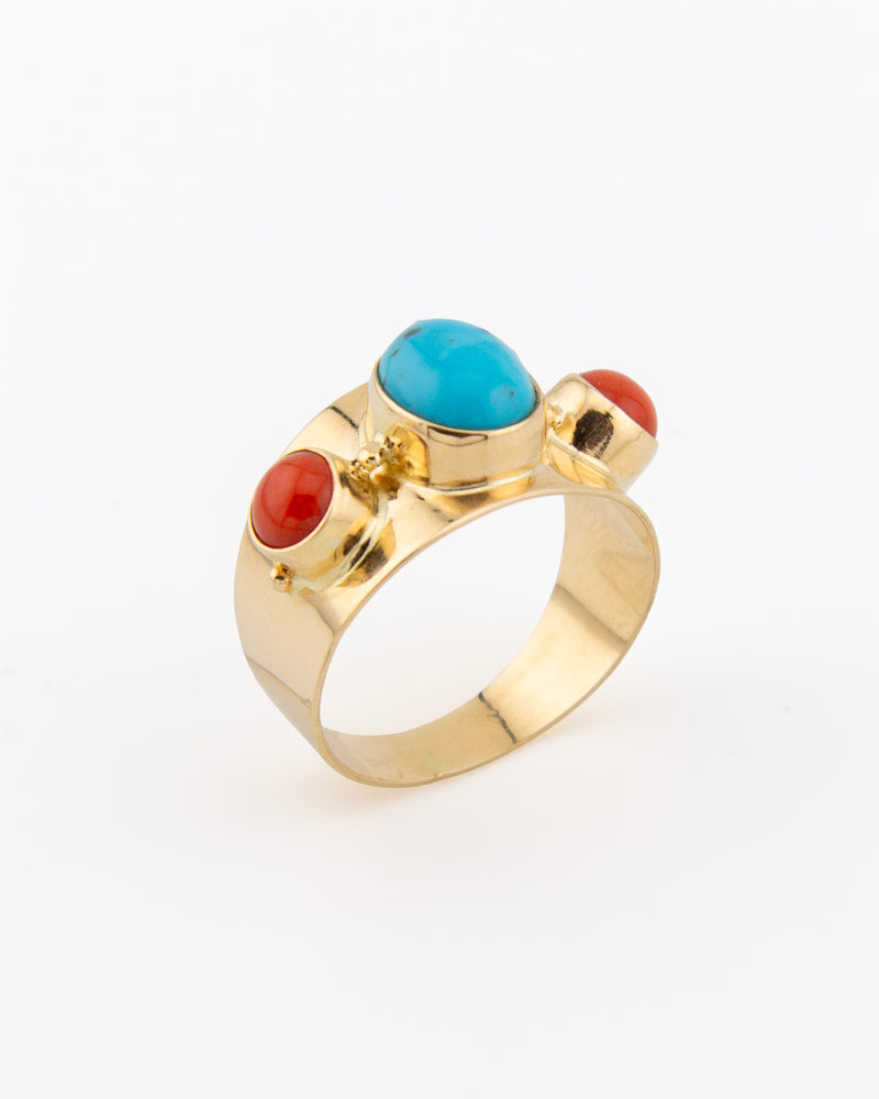 Trio ring – Turquoise & Corals